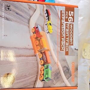 56-Piece Wooden Train Track Expansion Pack - Orange, Yellow, Green